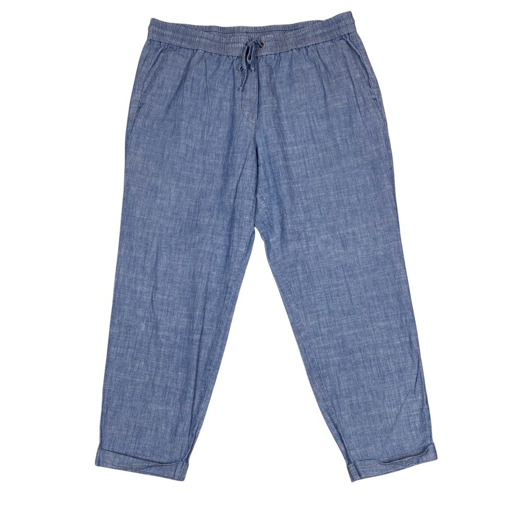 J.Crew Blue Chambray Drawstring Tapered Cropped Pant Womens 12
